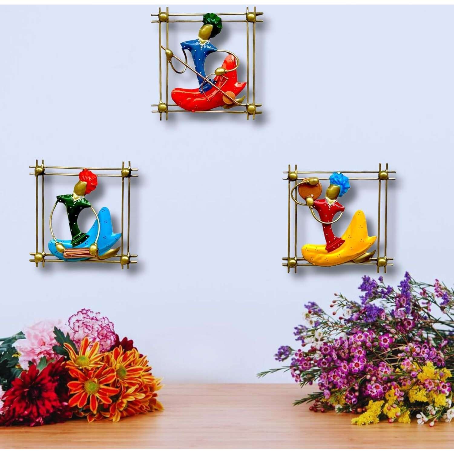 Rsn Metal Set Of 3 Musician Wall Decor/Wall Hanging Showpiece/Wall Sculpture For Living Room (Size- 8.5 X 8.5 Inches)