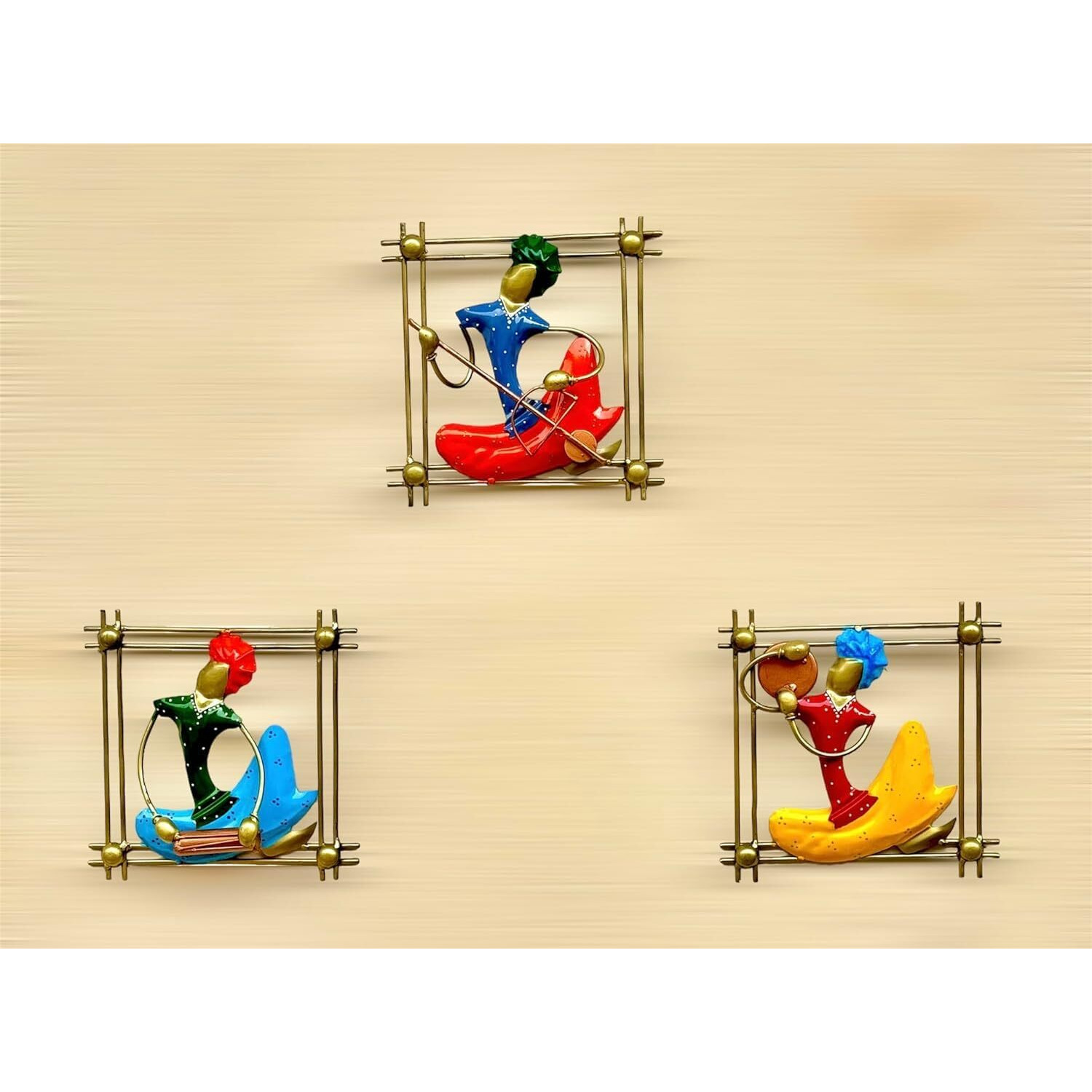 Rsn Metal Set Of 3 Musician Wall Decor/Wall Hanging Showpiece/Wall Sculpture For Living Room (Size- 8.5 X 8.5 Inches)