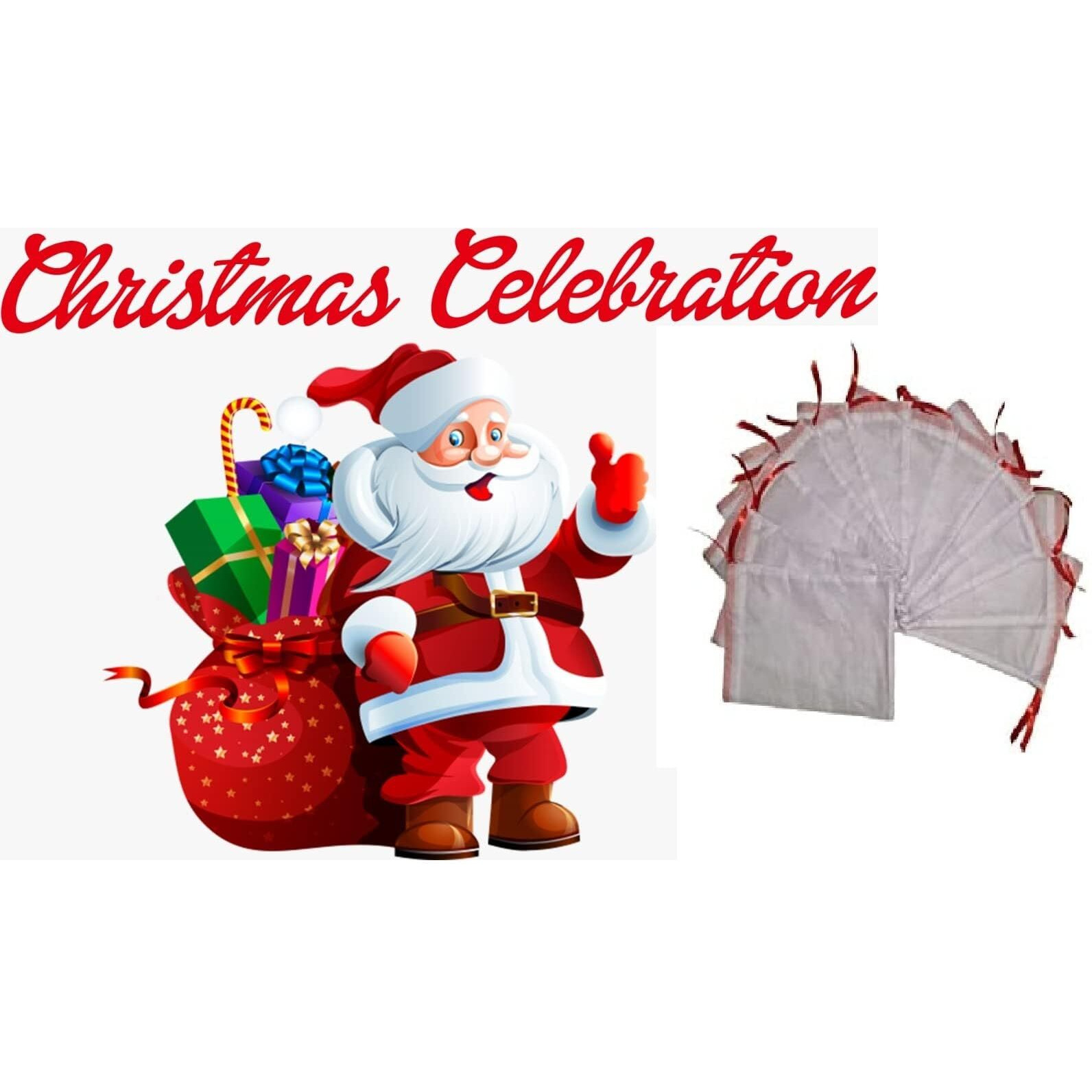 Wud Christmas Gift Bags,25 Nos.Size 7X5Inch For Christmas Gifts,New Year.Material- Thin White Fabric