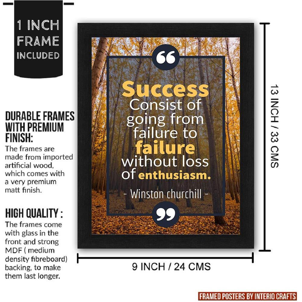 Interio Crafts Success Motivational Frame Quote Wall Decor - Inspirational Poster Art - Synthetic Wood, Black, 13 X 10, Pack Of 4