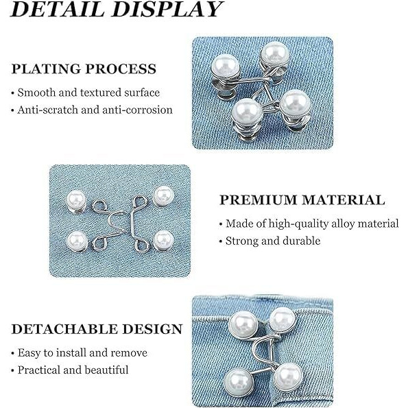 Derlina || Jeans Adjustable Button Pins Waist Buckle For Loose Jeans Pants,Pearl Detachable Instant Jeans Button Pins Waist Tightener Set (4 Pcs, Black Plat Waist Pin) (4)