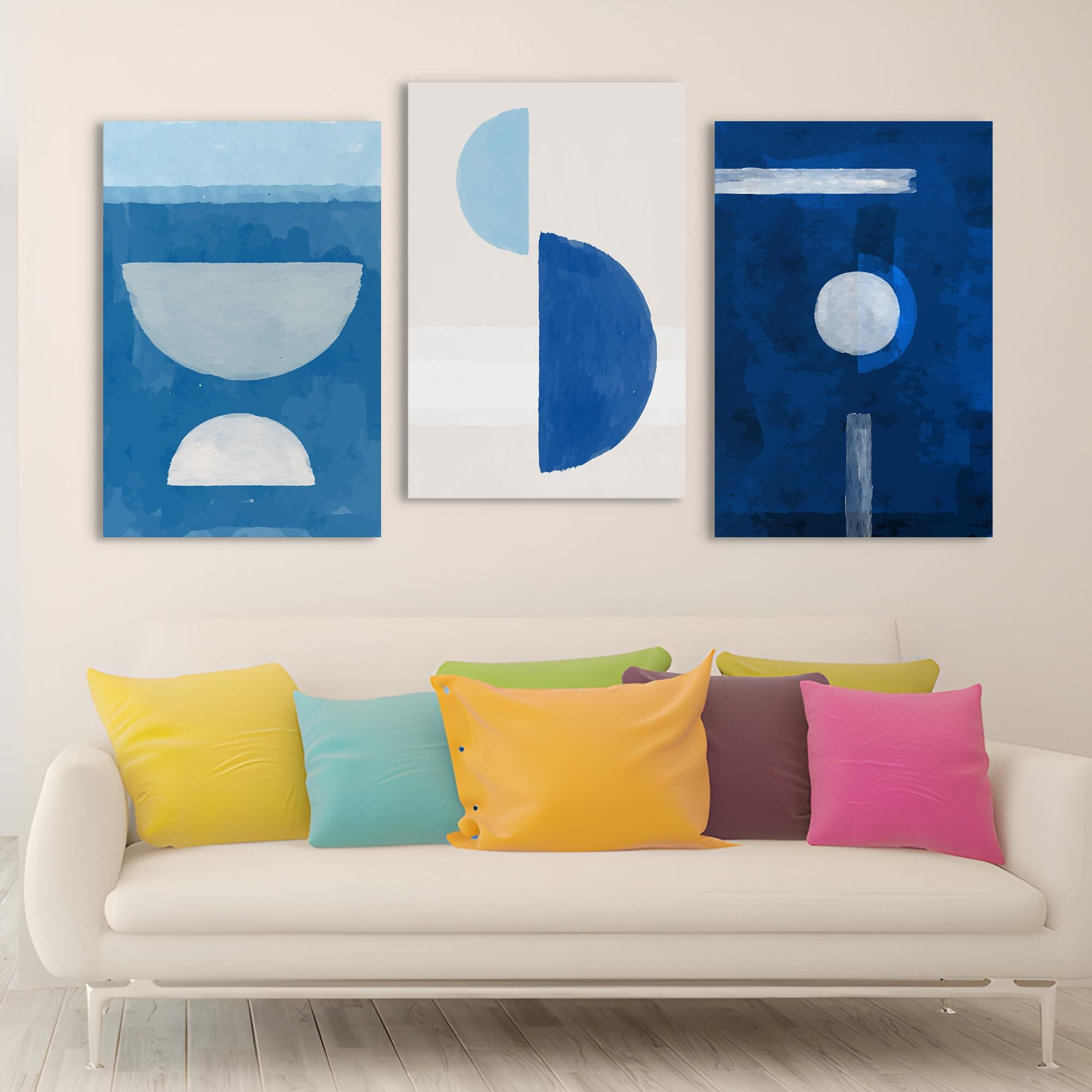 Printelligent 3 Pcs Wall Art Mid Century Boho Modern Geometric Lines Rounds Wall Decor Minimalist Bohemian Abstract Painting Artwork For Living Room Bedroom Office (16 Inch X 24 Inch X 3 Panel). (E)