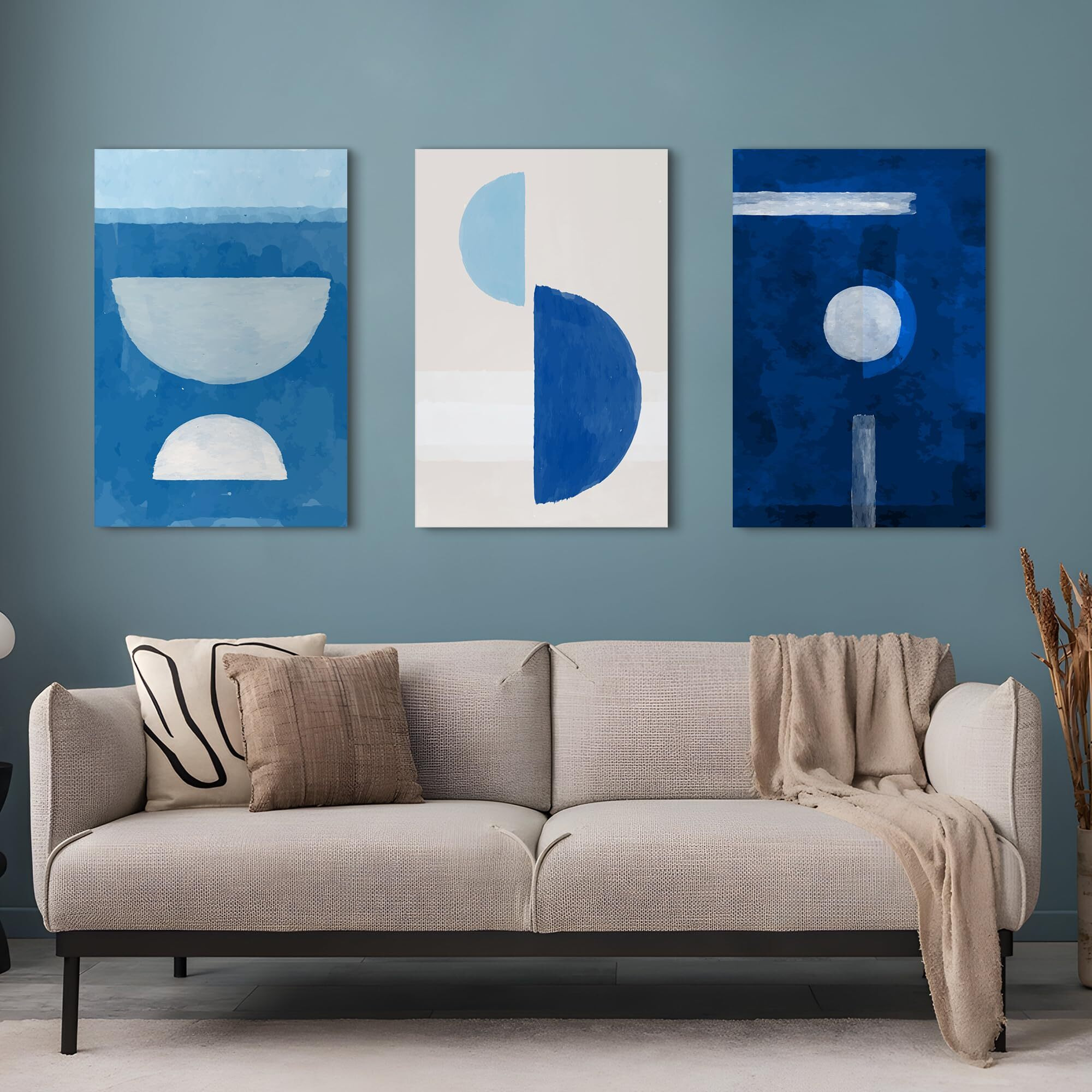 Printelligent 3 Pcs Wall Art Mid Century Boho Modern Geometric Lines Rounds Wall Decor Minimalist Bohemian Abstract Painting Artwork For Living Room Bedroom Office (16 Inch X 24 Inch X 3 Panel). (E)