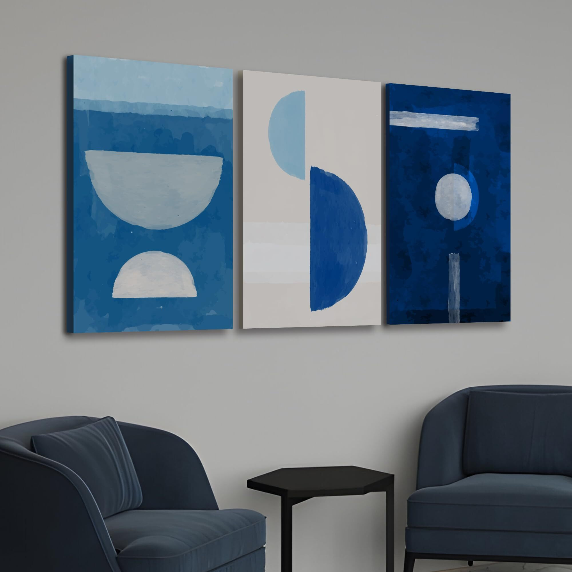 Printelligent 3 Pcs Wall Art Mid Century Boho Modern Geometric Lines Rounds Wall Decor Minimalist Bohemian Abstract Painting Artwork For Living Room Bedroom Office (16 Inch X 24 Inch X 3 Panel). (E)