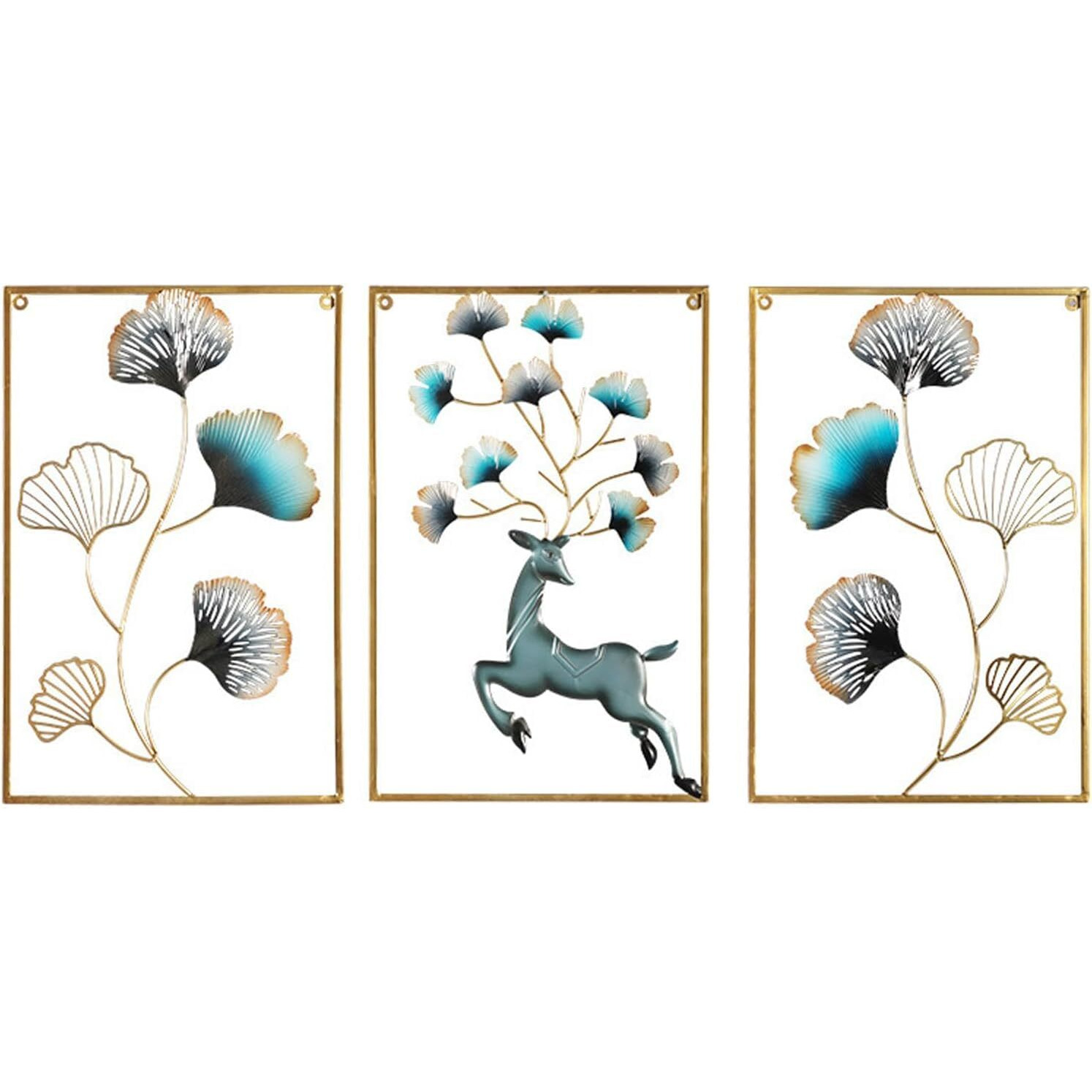 Home And Crafts - Gold Metal Wall Decor Set Of 3, Thicker Colorful Modern Hanging Leaf Wall Art, Home Decorations Leaves Room Decor Wall Sculptures For Living Room, Bedroom, Office - 3 Pack