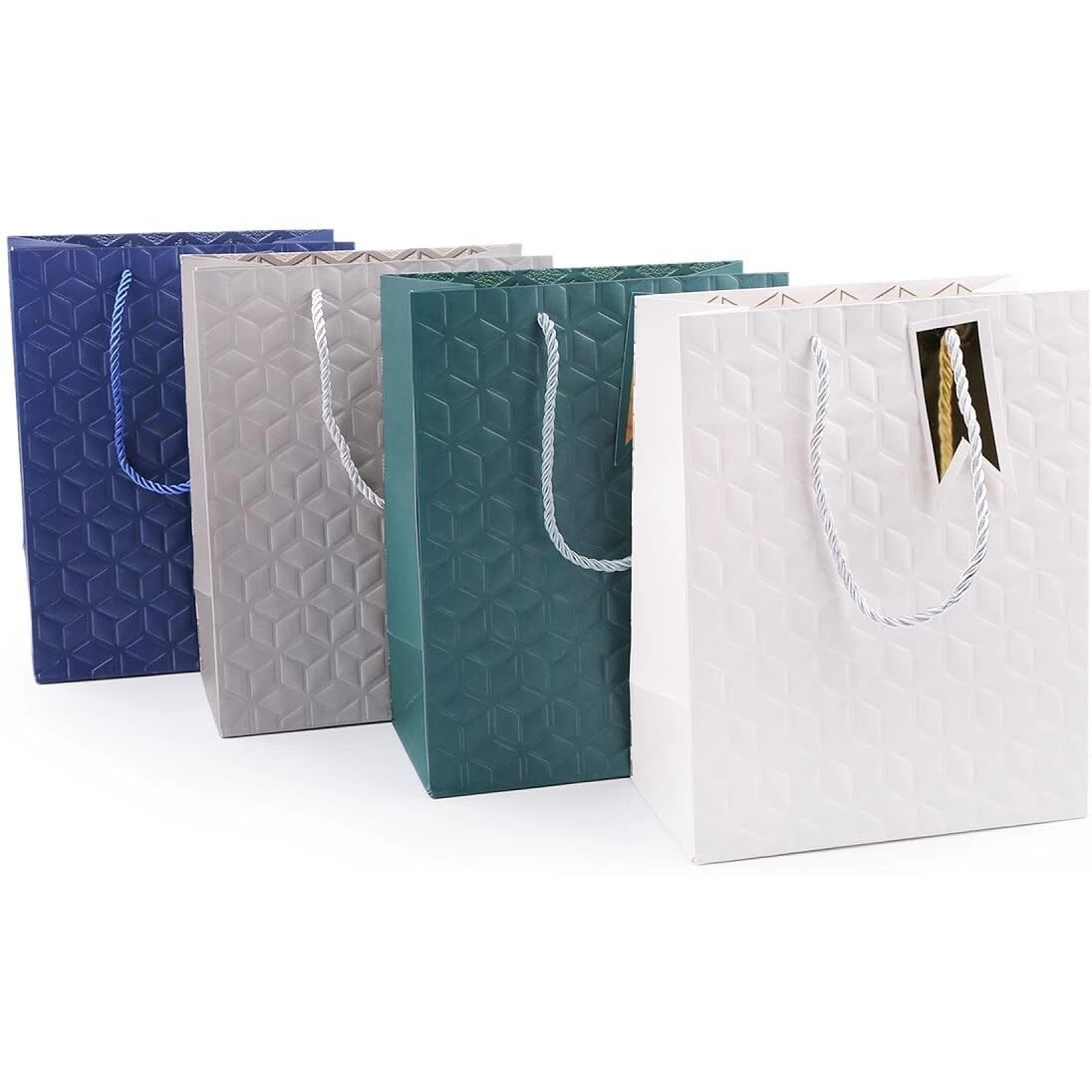 Teesta Simple Elegant Professional Look Gift Wrapping Bags 3D Simple Design Printed Tote Bags With Handle For Gifting People (Multi, Small -Set Of 4)