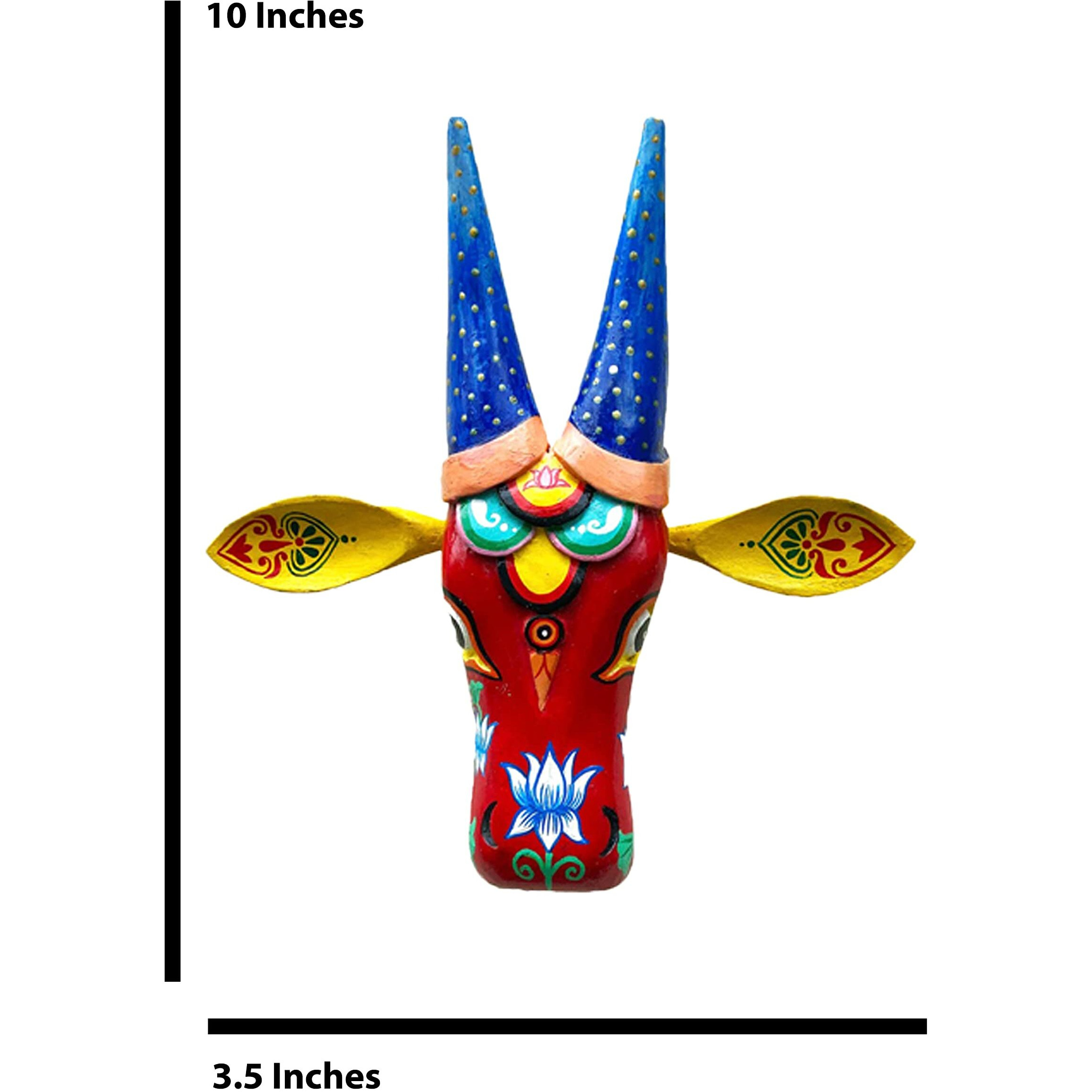 Craftooba 10 Inches Ref Handpainted Cow Head Red Lotus | Bull Head | Wall Decor | Vintage Decor | Nandi | Home Decor