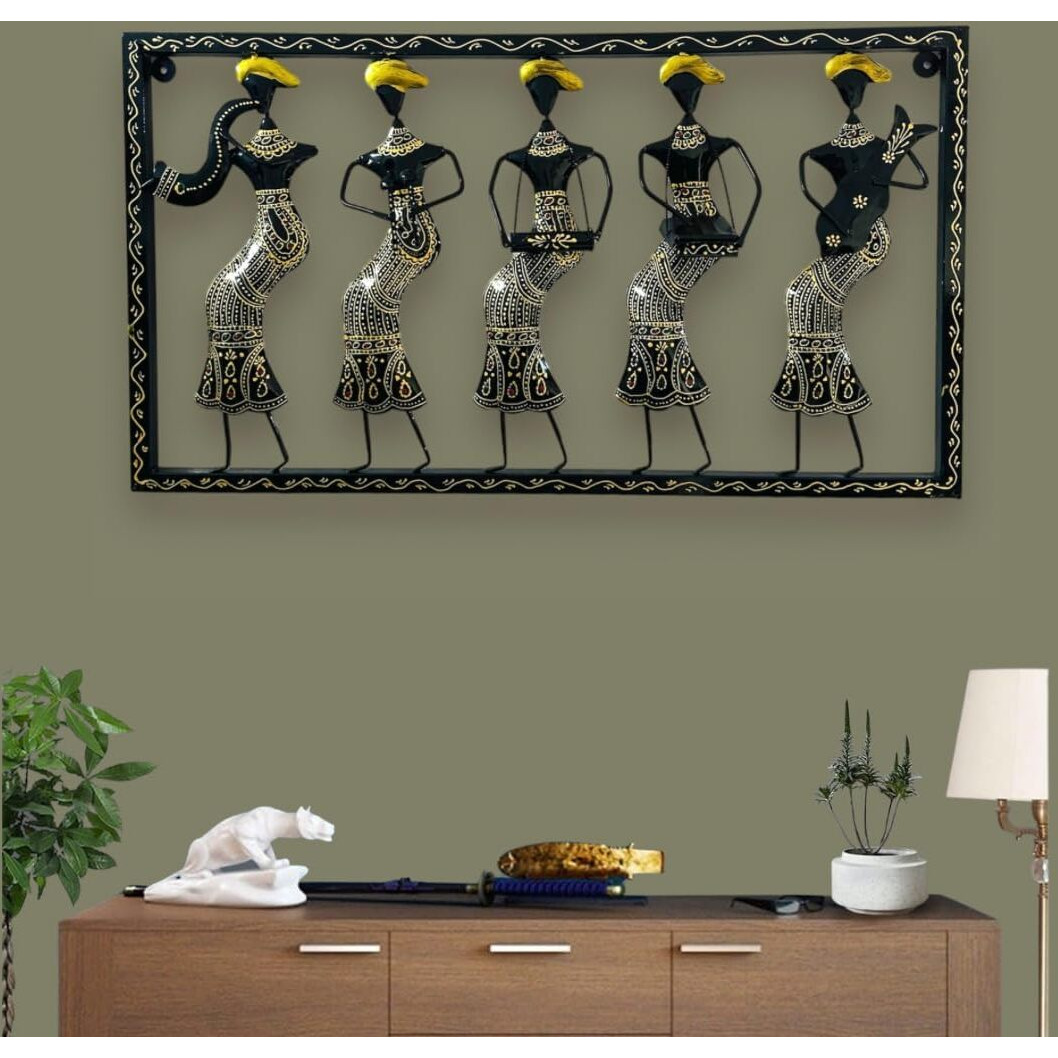 Anshika International Beautiful 5 Musicians Doll Black Metal Wall Art Frame, Wall Hangings For Home Decoration, Wall Sculpture For Living Room, Wall Hanging Decorative Items (Size 31X17 In)