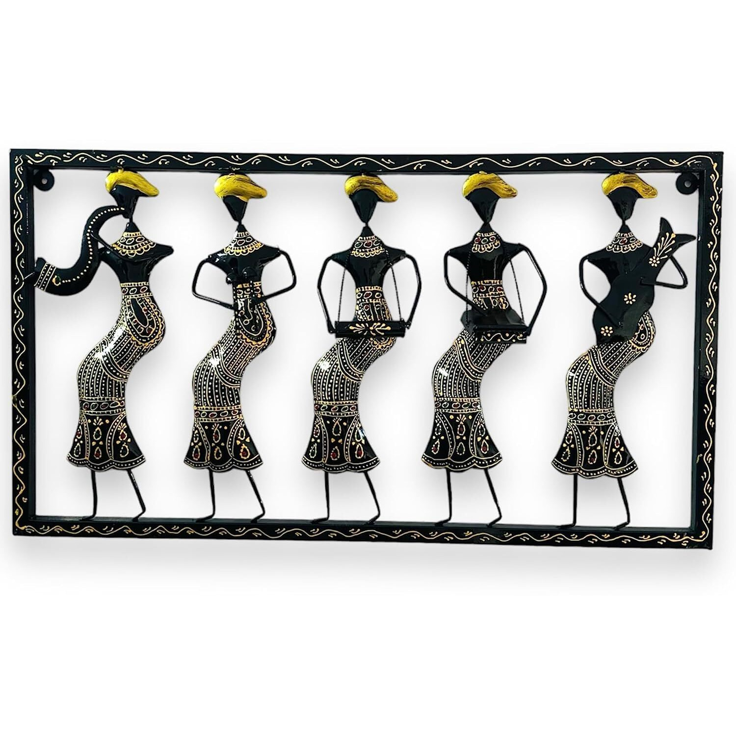 Anshika International Beautiful 5 Musicians Doll Black Metal Wall Art Frame, Wall Hangings For Home Decoration, Wall Sculpture For Living Room, Wall Hanging Decorative Items (Size 31X17 In)