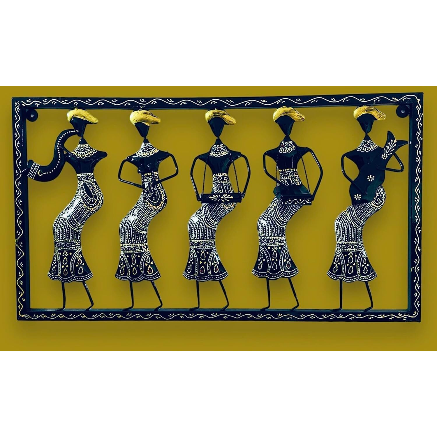 Anshika International Beautiful 5 Musicians Doll Black Metal Wall Art Frame, Wall Hangings For Home Decoration, Wall Sculpture For Living Room, Wall Hanging Decorative Items (Size 31X17 In)