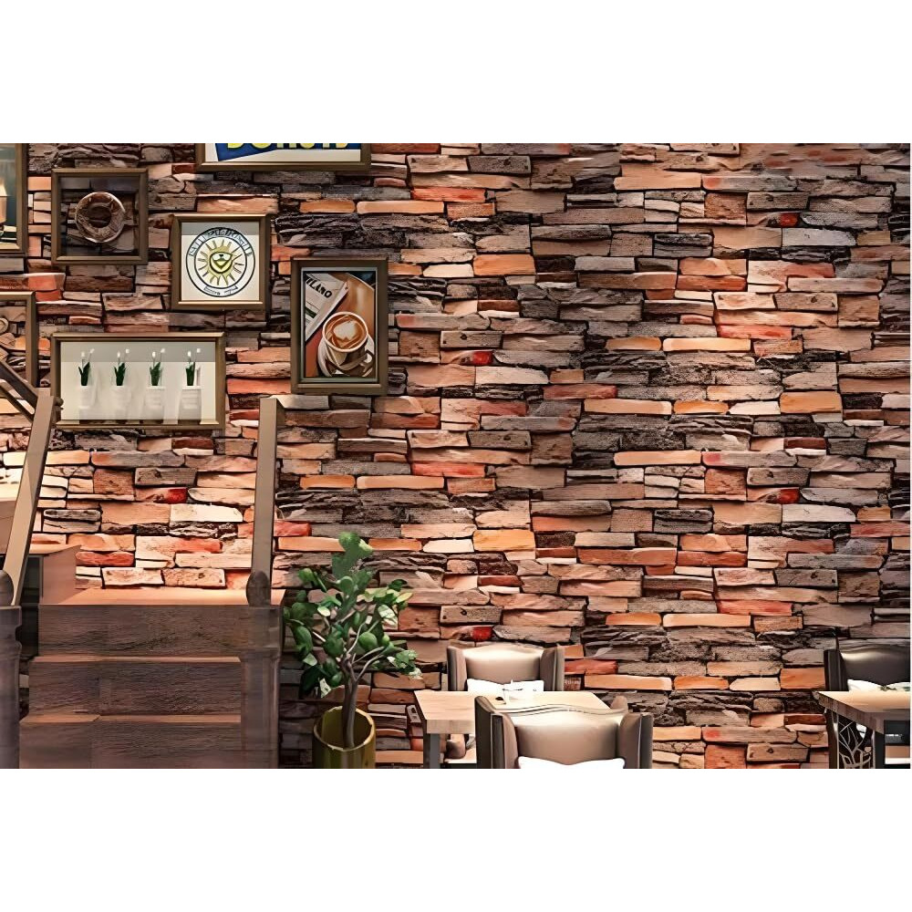 Jaamso Royals Multicolor Brick Peel And Stick Self Adhesive Wallpaper,Wall Sticker (200 Cm *45 Cm)