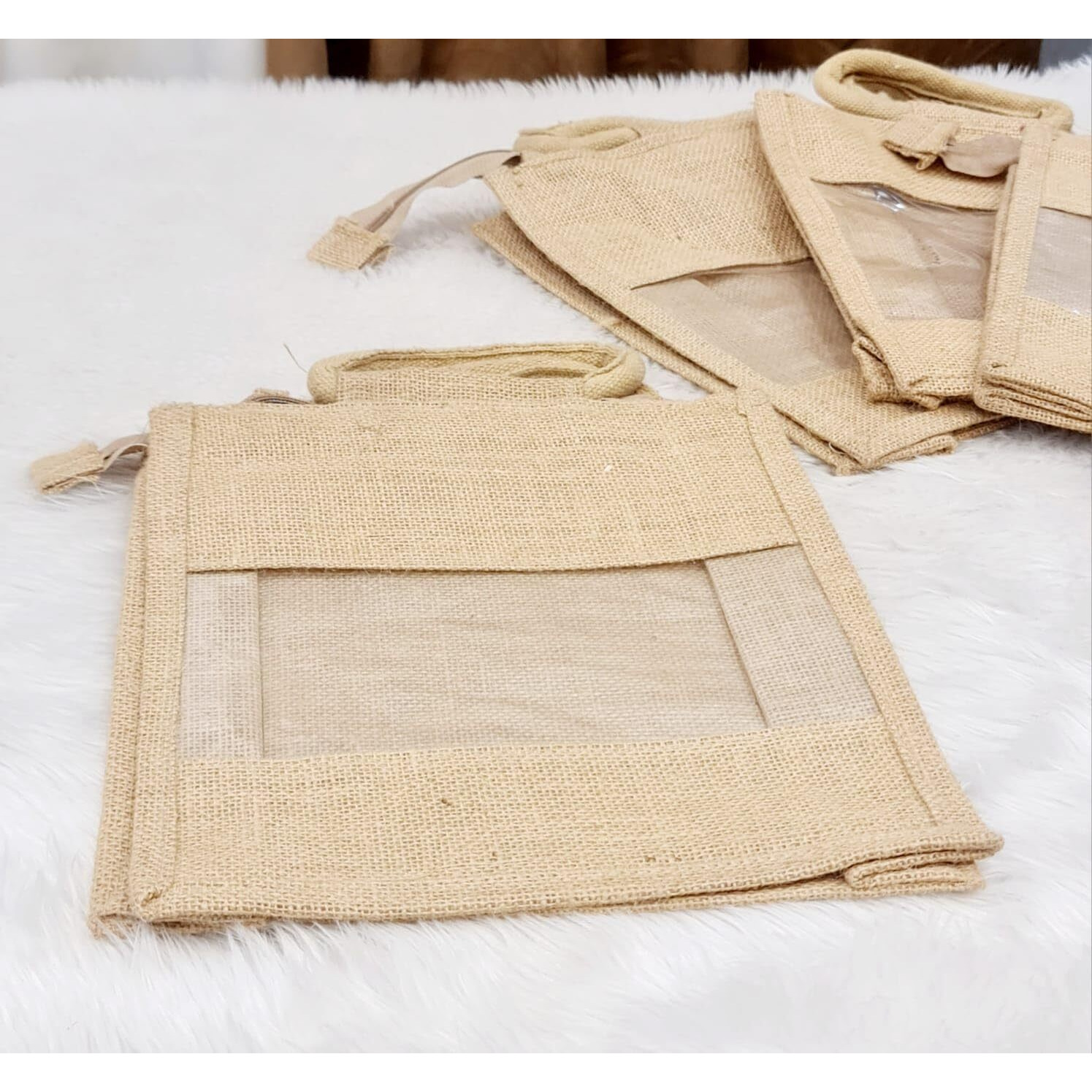 Satyam Kraft 6 Pcs Jute Bag Goodie Bags With Handle Gift Paper Bag, Carry Bags, Gift Bag, Gift For Birthday, Christmas, Marriage, Festivals, Xmas, Season's Greetings And Events (Medium)