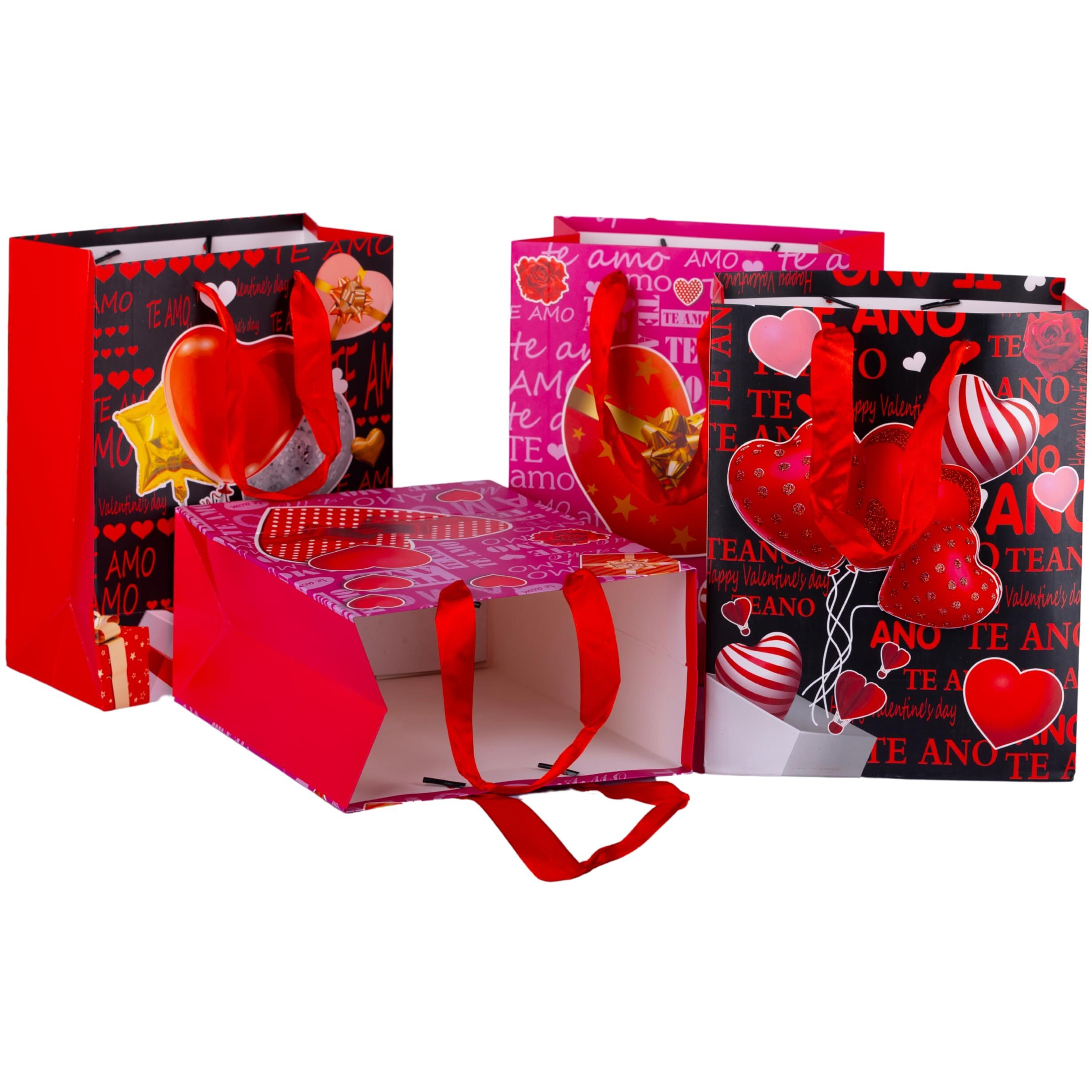 Teesta 3D Printed Design Valentine Day Gift Decorative Wrapping Bags Gifting Wedding Kraft Favor For Gift In Collage | Anniversary | Birthday (4Pcs, Set Of 1)