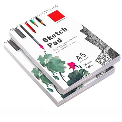 Eclet Acrylic 50 Sheet A5 Sketchbook Pack Of 2-5.8 X 8.3 Inch 140 Gsm| Top Spiral-Bound Sketchpad For Artists | Sketching And Drawing Acid Free Paper, For Doodling For Professional & Acadmic Use