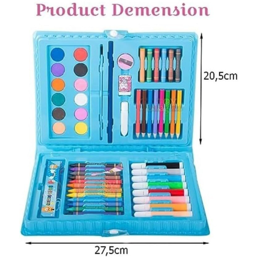 Generic 68 Pcs Art Set/Kit For Kids Drawing & Painting Set/Case Art & Craft Supplies - 12 Crayon, 8 Sketch Pens, 8 Color Pencils, 6 Oil Plaster Colour, 12 Water Color For Boys & Girls - Blue