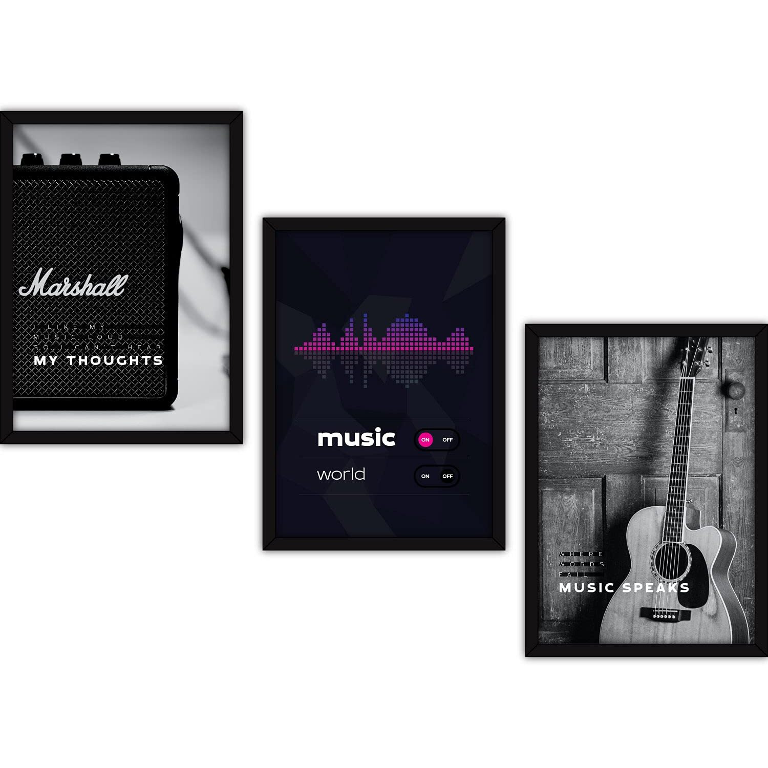 Fatmug Framed Music Posters Wall Paintings For Home And Office Decor, With Glass, A3 - Set Of 3
