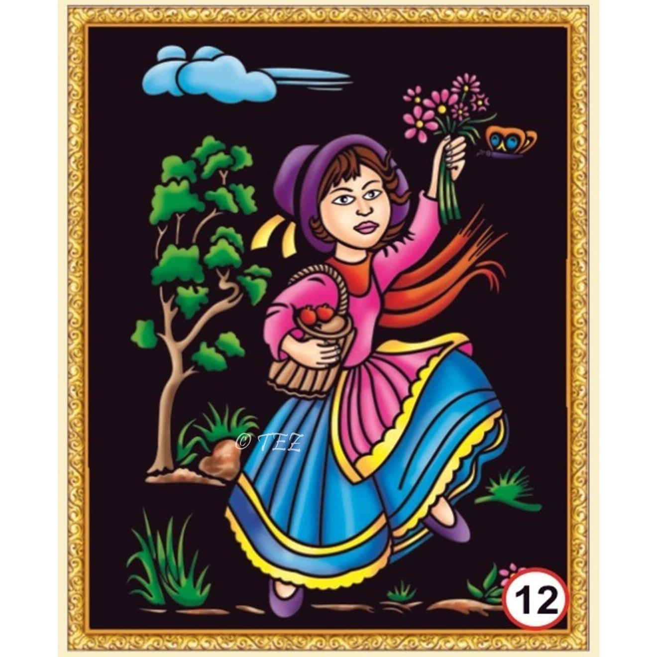 Tez Diy - Emboss Painting Kit, Doll, Medium(13X19 Inch), Design No. 12