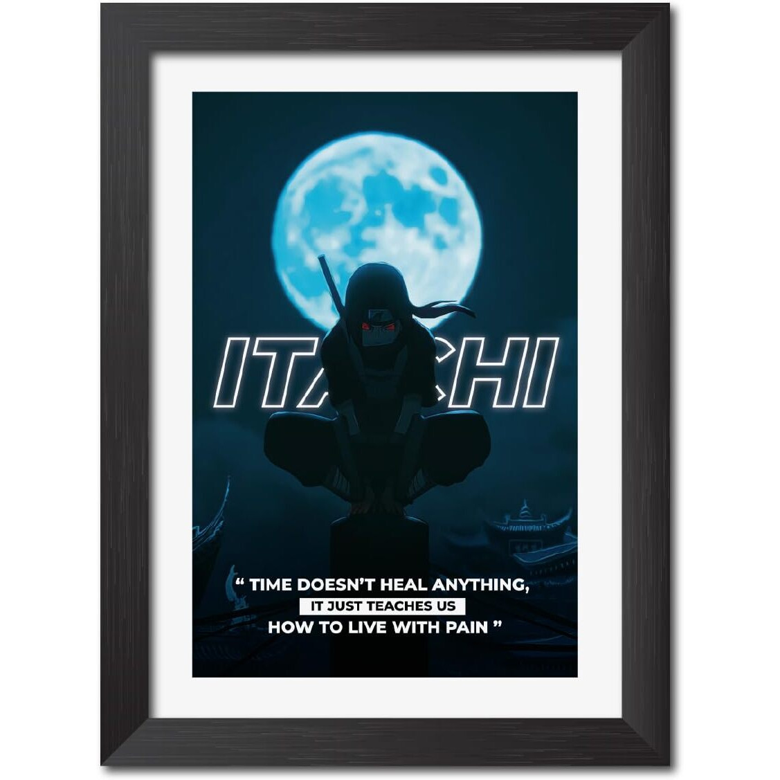 Tenorarts Itachi Uchiha Poster Naruto Anime Quotes Laminated Photo Frame Painting With Matt Finish Black Textures (12 Inches X 9Inches)
