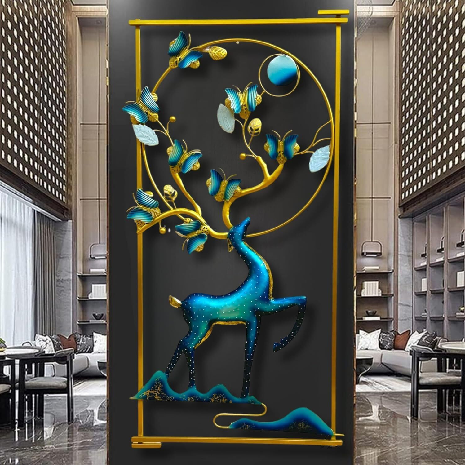 Anshika International Wall Art Deer And Butterfly Metal Frame With Led, Wall Sculpture For Living Room, Bedroom, Office Wall Hanging For Home Decorative Item-A2