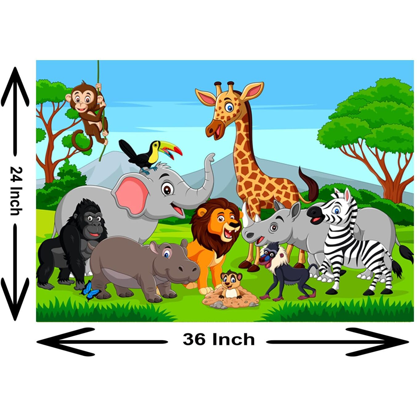 My D Square Cartoon Poster, Beautiful Animals Wall Paper For Kids School Living Room Bedroom Size 60 X 90 Cm Self Adhesive Vinyl