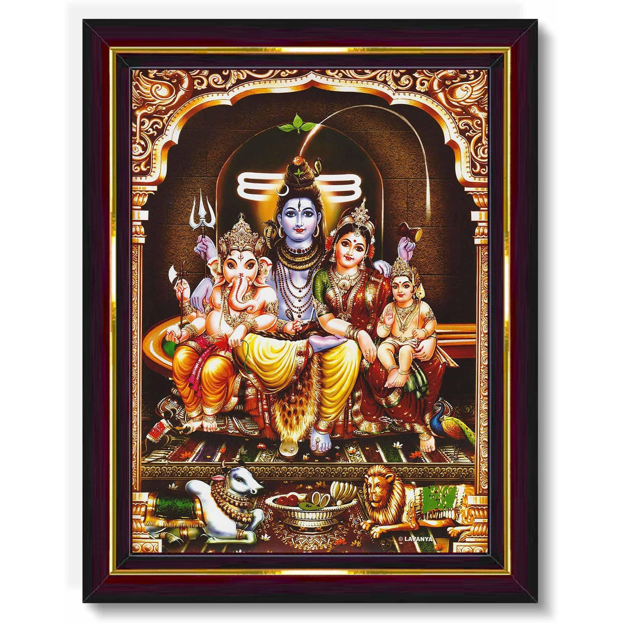 Pavan Photo Laminations Shiv Parivar Family Siva Parvati Lord Shiva Wall Painting Framed Home Decor (Wood,Matte,Brown,Big Size,10 X 12 Inch) B1149M