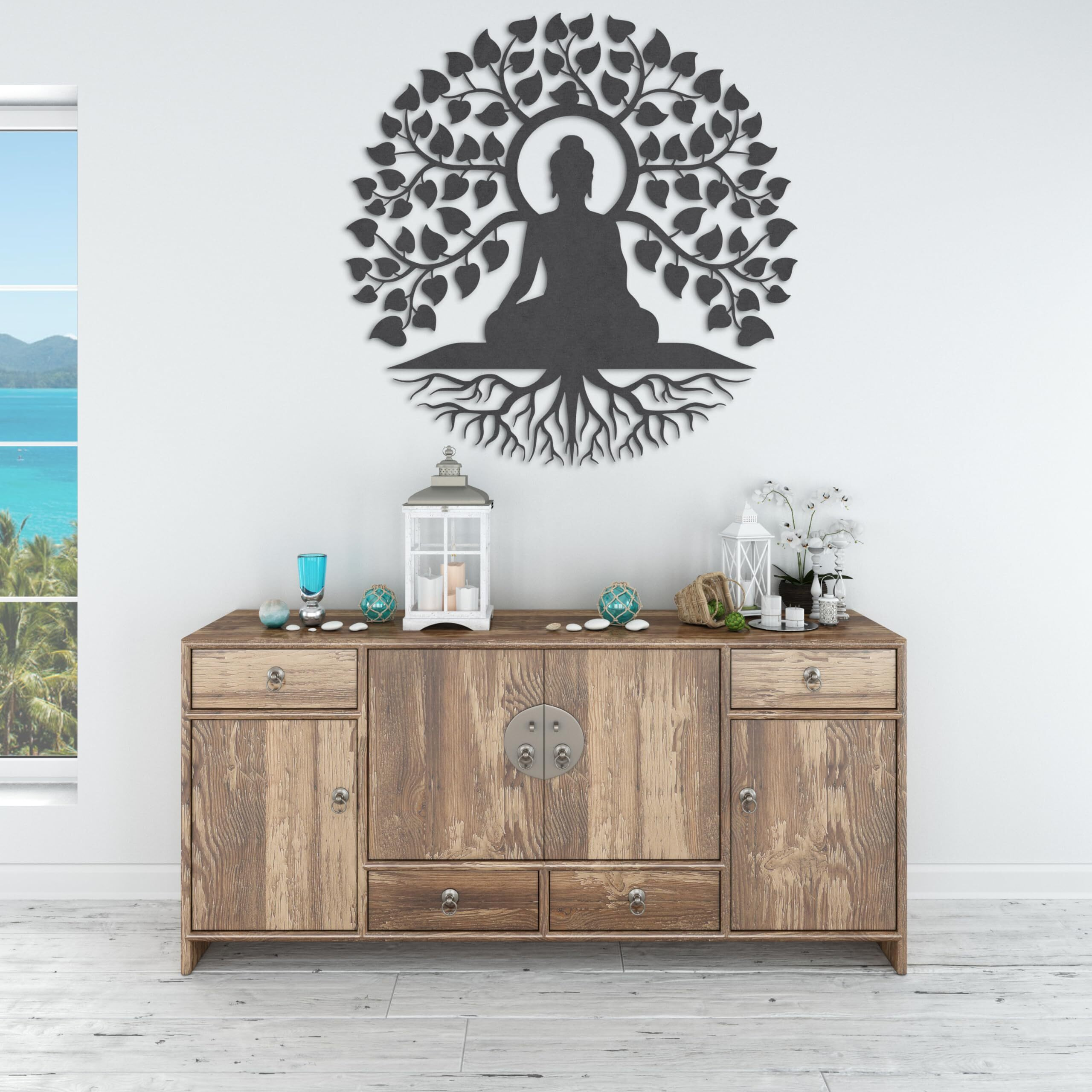 Elk 3D Wooden Buddha Wall Decor Living Room Home Decor Serene 3D Wall Art | Spiritual Art | Yoga Wall Dcor 40Cm Black Colour