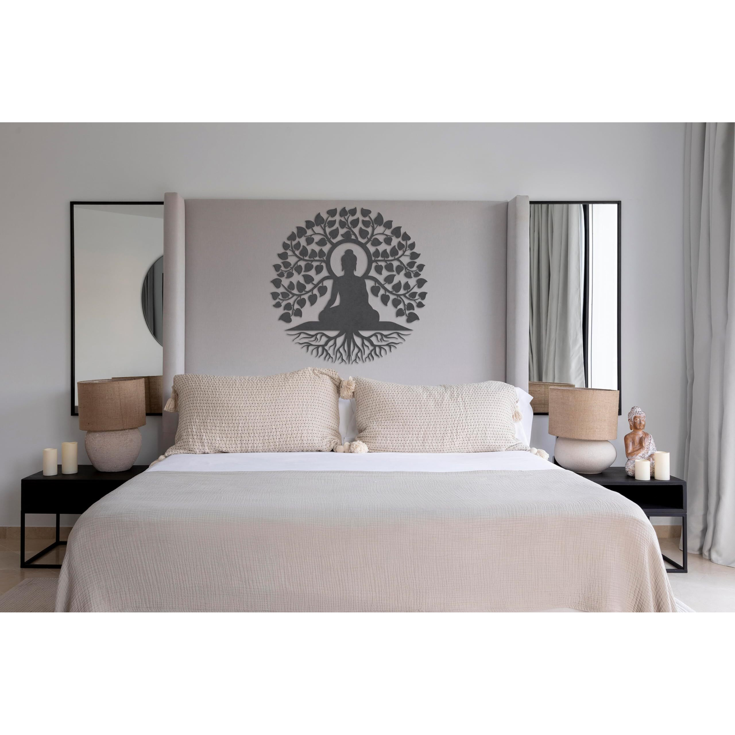 Elk 3D Wooden Buddha Wall Decor Living Room Home Decor Serene 3D Wall Art | Spiritual Art | Yoga Wall Dcor 40Cm Black Colour