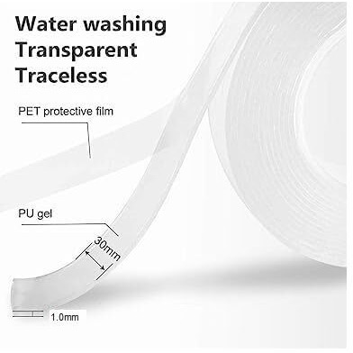 Harions Ivy Grip Tape Two Way Transparent Adhesive Tape For Walls Home Kitchen Carpet Car Decoration Washable Reusable Strong Sticky Strips (3 Cm X 3 M)