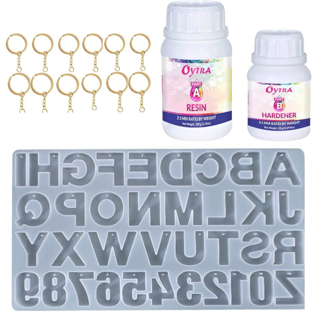 Oytra Resin Art Kit With Moulds And Tools Keychain Making Epoxy Liquid And Alphabet Number Silicone Mold For Keychains Diy Craft Materials For Beginners Casting Set For Artist Professionals