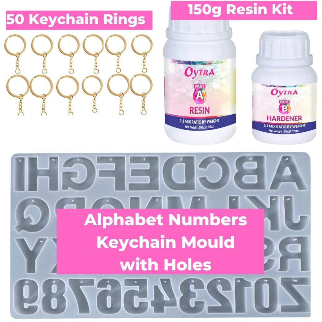Oytra Resin Art Kit With Moulds And Tools Keychain Making Epoxy Liquid And Alphabet Number Silicone Mold For Keychains Diy Craft Materials For Beginners Casting Set For Artist Professionals