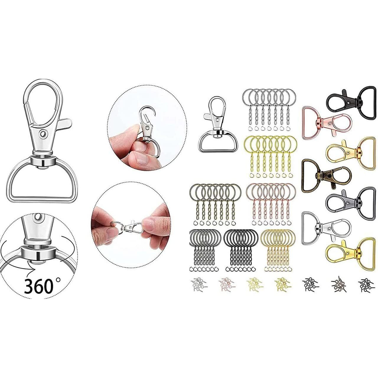 Diy Crafts 20 Pcs, Silvery, Metal Lobster Claw Clasps 360Swivel Trigger Snap Hooks By Swivel Clasps With D Ring (D Ring Inner Width 1 Inch (20 Pcs, Silvery)