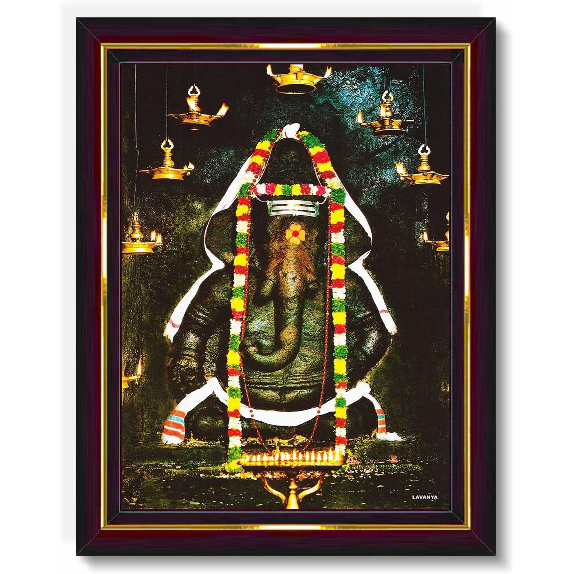 Pavan Photo Laminations Pillayarpatti Karpaga Vinayagar Hanging Wall Painting Framed Home Decor (Wood,Matte,Brown,Small Size,6 X 8 Inch) B29S