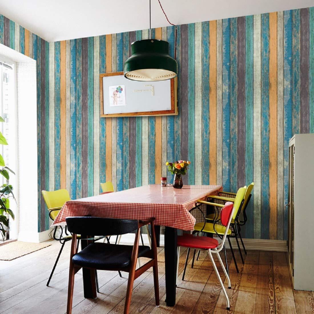 Jaamso Royals New Simulation Retro Striped Peel And Stick Self Adhesive Wallpaper, Wall Sticker,Wall Poster, Wallpaper,Celling (200 Cm * 45 Cm), Multicolour