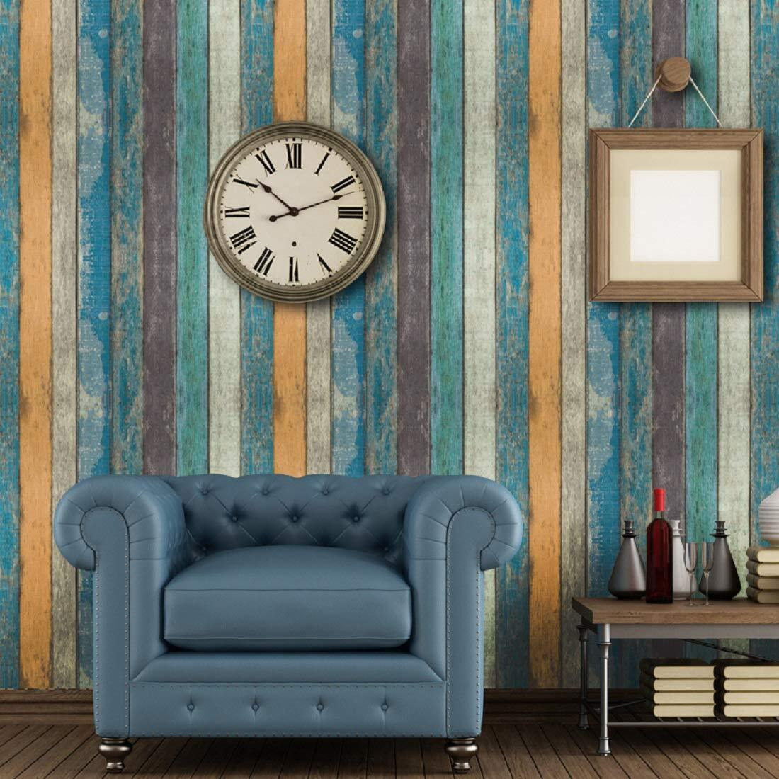 Jaamso Royals New Simulation Retro Striped Peel And Stick Self Adhesive Wallpaper, Wall Sticker,Wall Poster, Wallpaper,Celling (200 Cm * 45 Cm), Multicolour