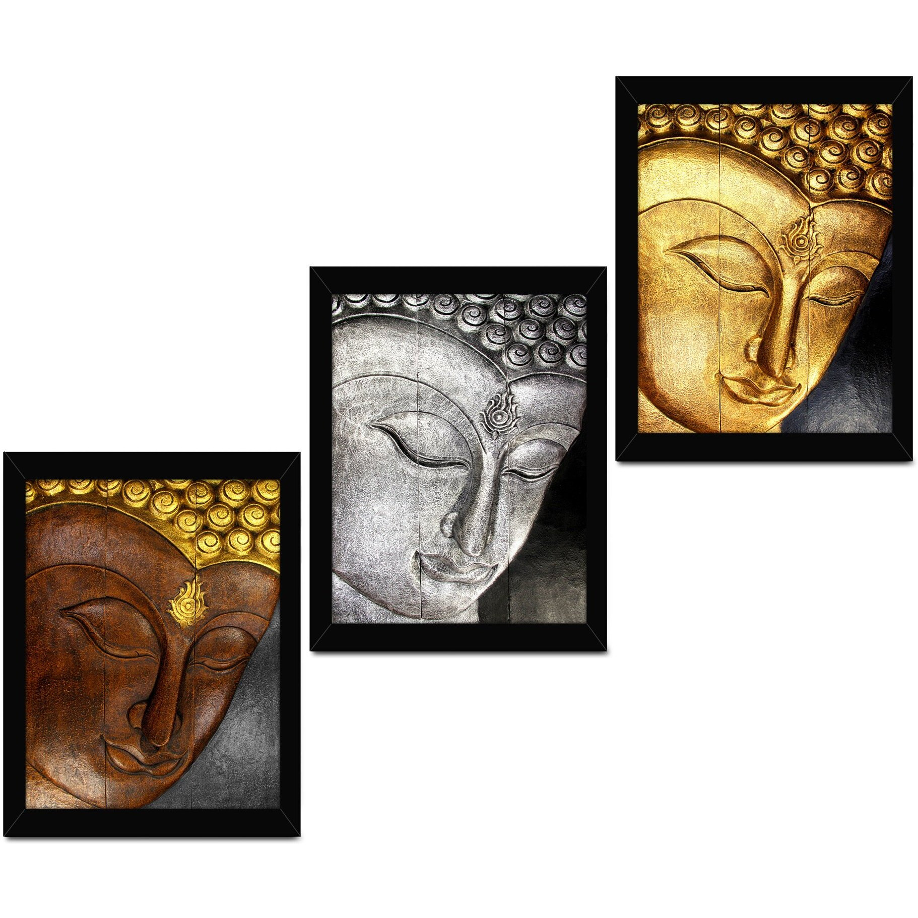 Tied Ribbons Set Of 3 Buddha Painting Framed Wall Art Paintings For Living Room Pooja Room Home Decor Office Bedroom Decorative Gift Items (13.6 Inch X 10.2 Inch)