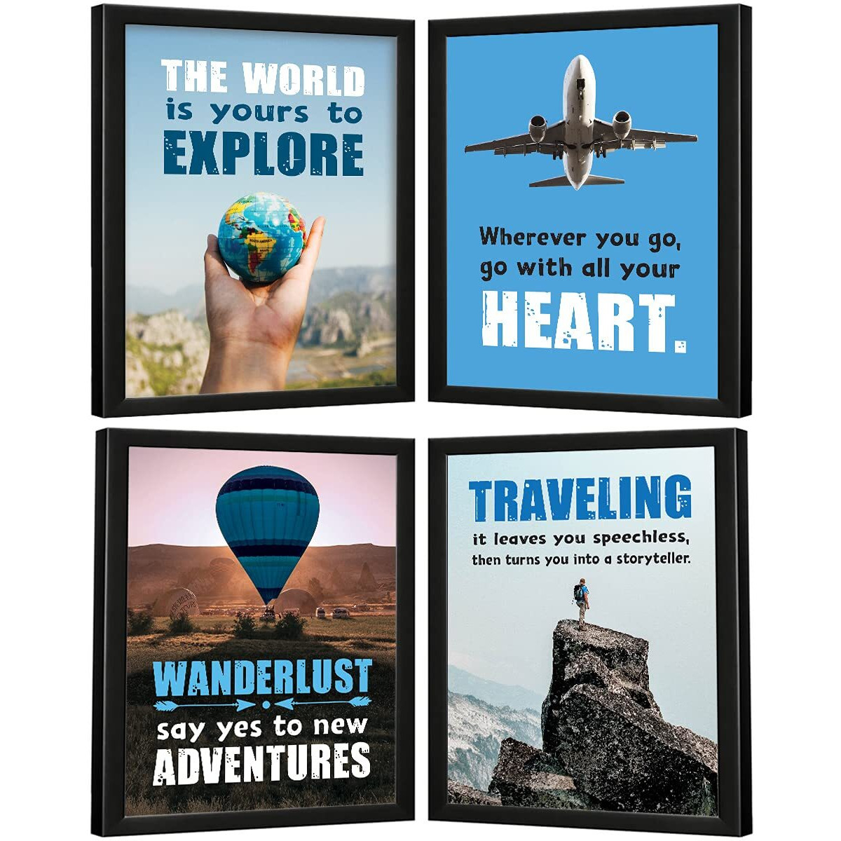 Chaka Chaundh - Travel Quotes Frames For Walls - Travel Photo Frames - Travel Frames For Wall Decor - Travel Framed Posters - (14 X 11 Inches) - Set Of 4 Combo (Tour & Travel - Typography)