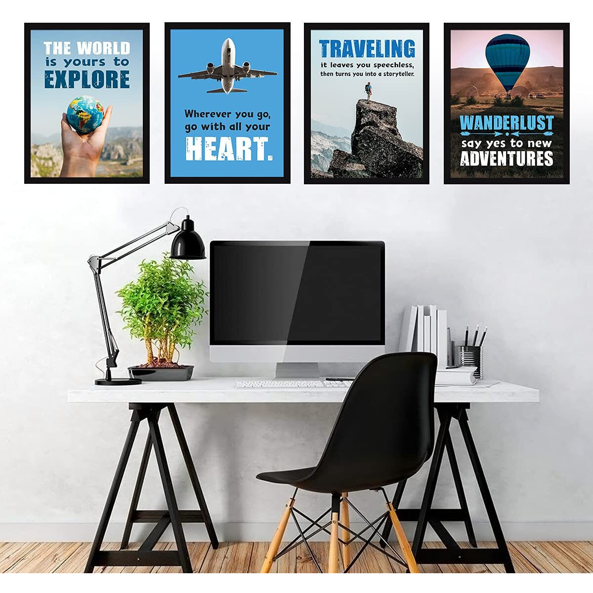 Chaka Chaundh - Travel Quotes Frames For Walls - Travel Photo Frames - Travel Frames For Wall Decor - Travel Framed Posters - (14 X 11 Inches) - Set Of 4 Combo (Tour & Travel - Typography)