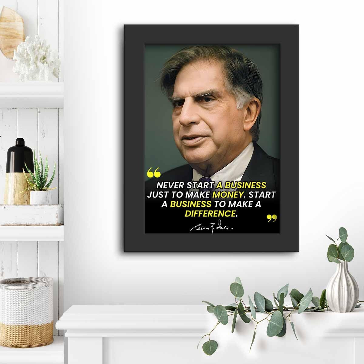 Dmcreativitycraft Ratan Tata Motivational Quotes Wall Frames Framed Posters For Office, 9.5 X 12.5 Inches, Matt Laminated Poster With 1 Inch Black Photo Frame, Study Desk Dcor