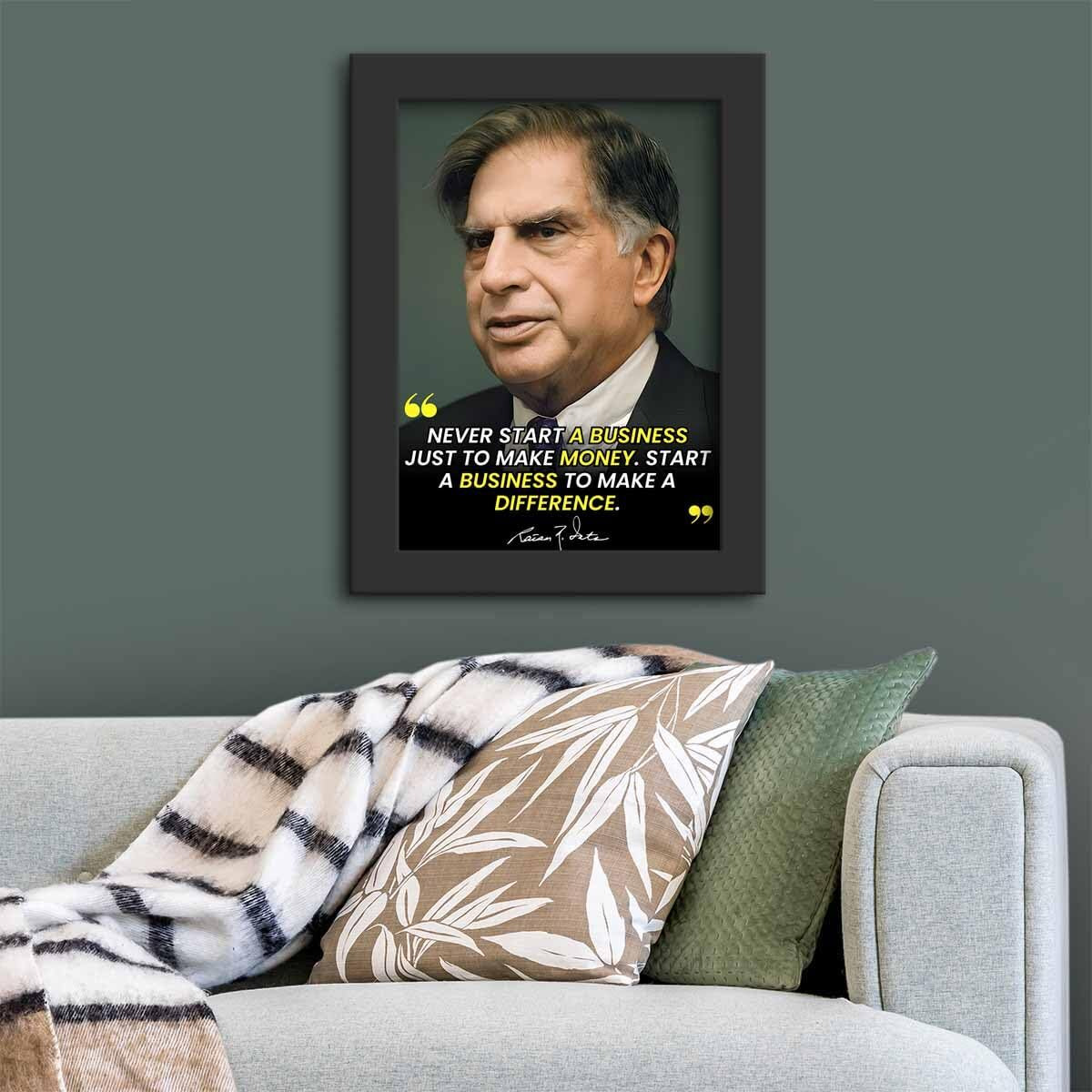 Dmcreativitycraft Ratan Tata Motivational Quotes Wall Frames Framed Posters For Office, 9.5 X 12.5 Inches, Matt Laminated Poster With 1 Inch Black Photo Frame, Study Desk Dcor