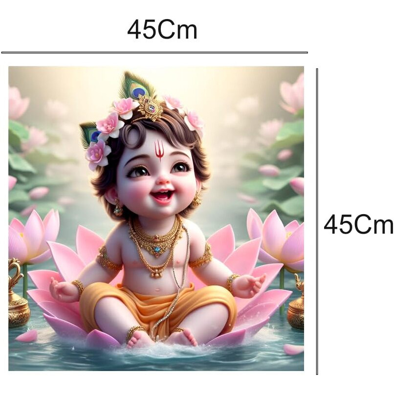 Anabia Decor Baby Krishna With Pink Flower Water God Wall Poster For Living Room,Bed Room,Office,Kidsroom (Size - 45Cm X 45Cm)