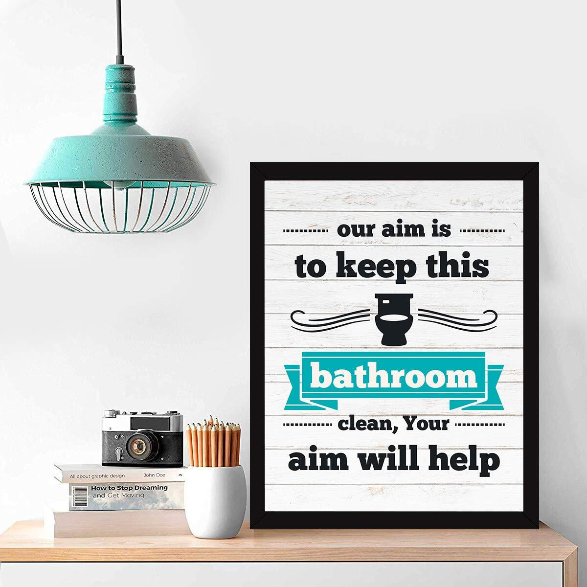 Chaka Chaundh - Bathroom Poster - Bathroom Posters With Frame - Bathroom Quotes Framed Posters - Washroom Quotes Frames - Toilet Quotes Wall Hanging - (14 X 11 Inches) (White-Aqua-Vintage)