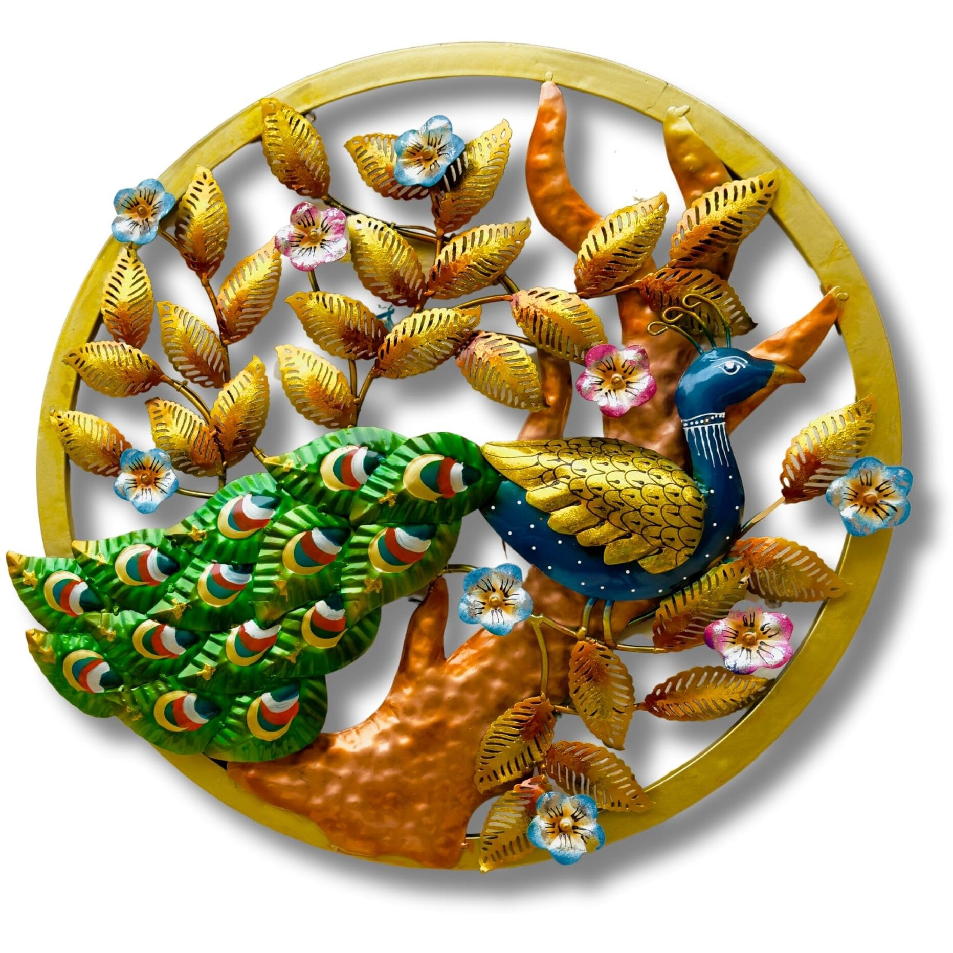 Anshika International Metal Multicolor Peacock Wall Decor,Metal Wall Hanging For Living Room, Wall Art Size-24X24 Inch