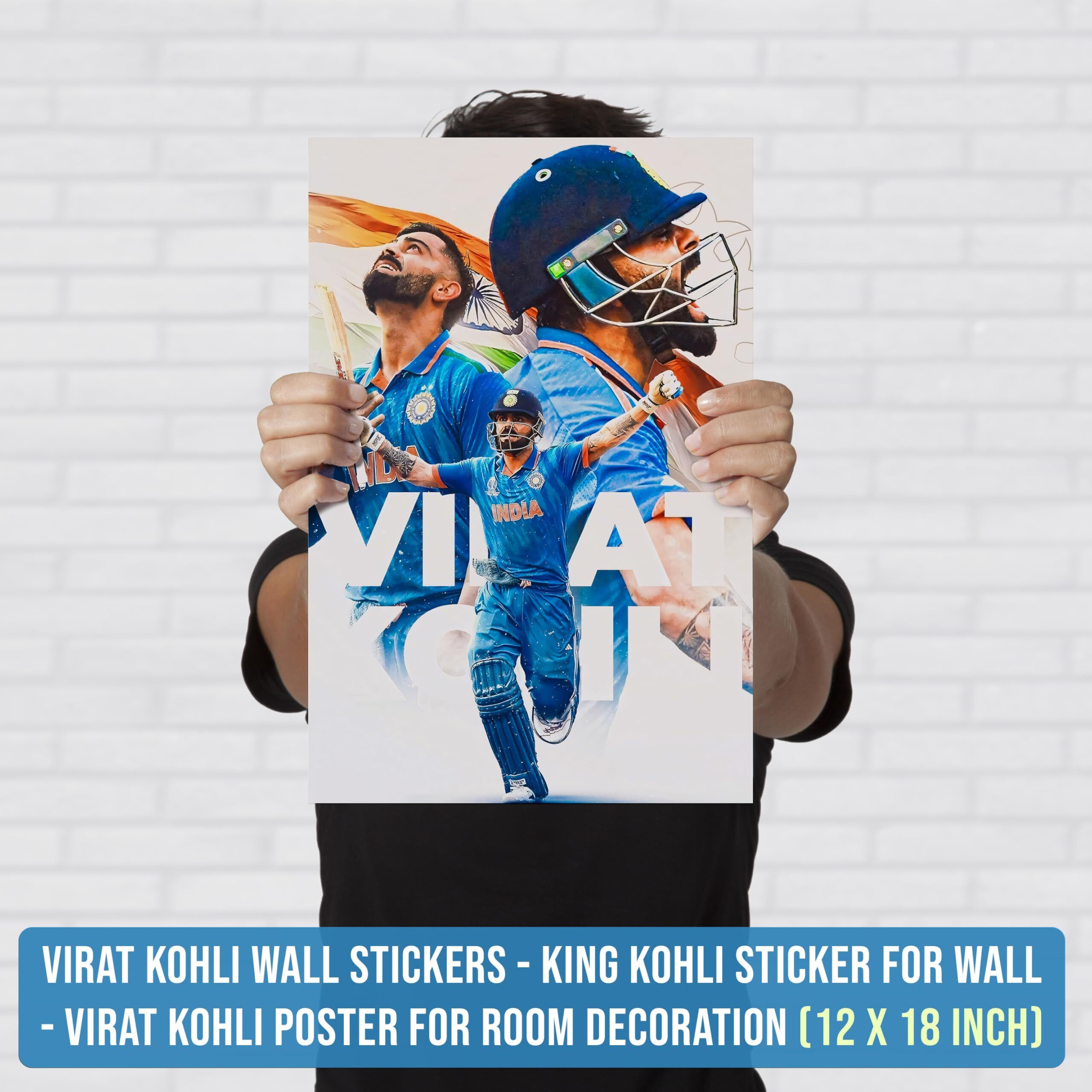 Virat Kohli Wall Stickers - Virat Poster For Wall - Kohli Stickers For Home Decor - Virat Posters For Room - Virat Wall Decor - Virat Kohli Posters For Bedroom, Living Room Decoration