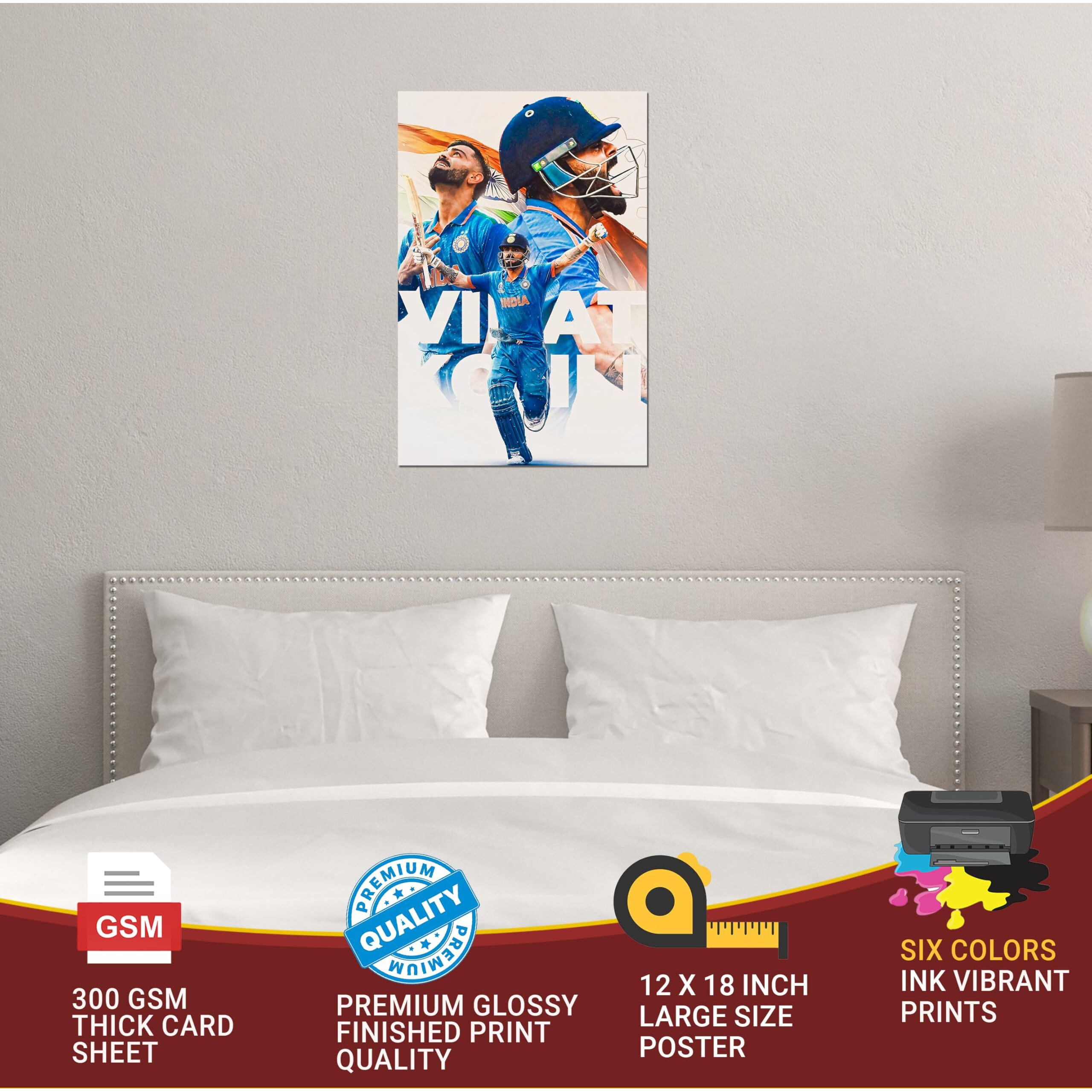 Virat Kohli Wall Stickers - Virat Poster For Wall - Kohli Stickers For Home Decor - Virat Posters For Room - Virat Wall Decor - Virat Kohli Posters For Bedroom, Living Room Decoration