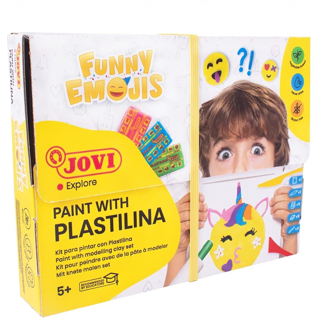Jovi Paint With Plastilina Kit To Paint With Funny Emojis, 8 Assorted Clay Bars Each Of 50Gms White Paper Frame 3 Modelling Tools 1 Roller 3 Predesigned Templates Diy For Art & Craft Modelling Play