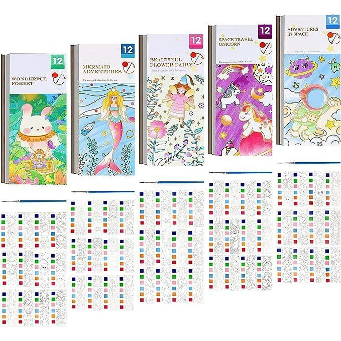 The Voila Company Painting Book For Kids | Pocket Watercolor Sketchbook | Colorful Watercolor Paints With Paint Brush For Child | Improve Children's Fine Motor Skills | Best Gift For Children | Pack 6