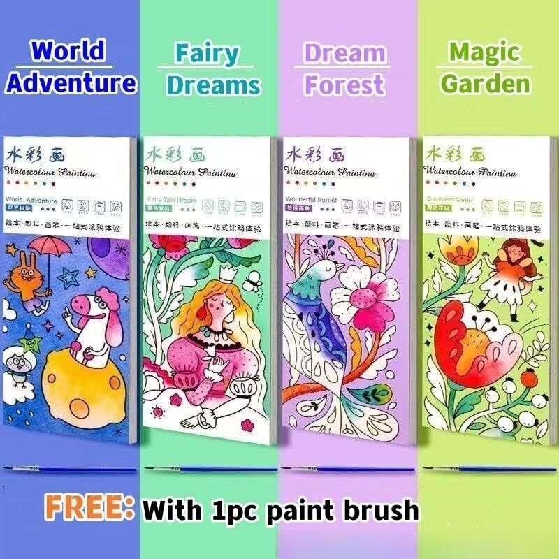The Voila Company Painting Book For Kids | Pocket Watercolor Sketchbook | Colorful Watercolor Paints With Paint Brush For Child | Improve Children's Fine Motor Skills | Best Gift For Children | Pack 6