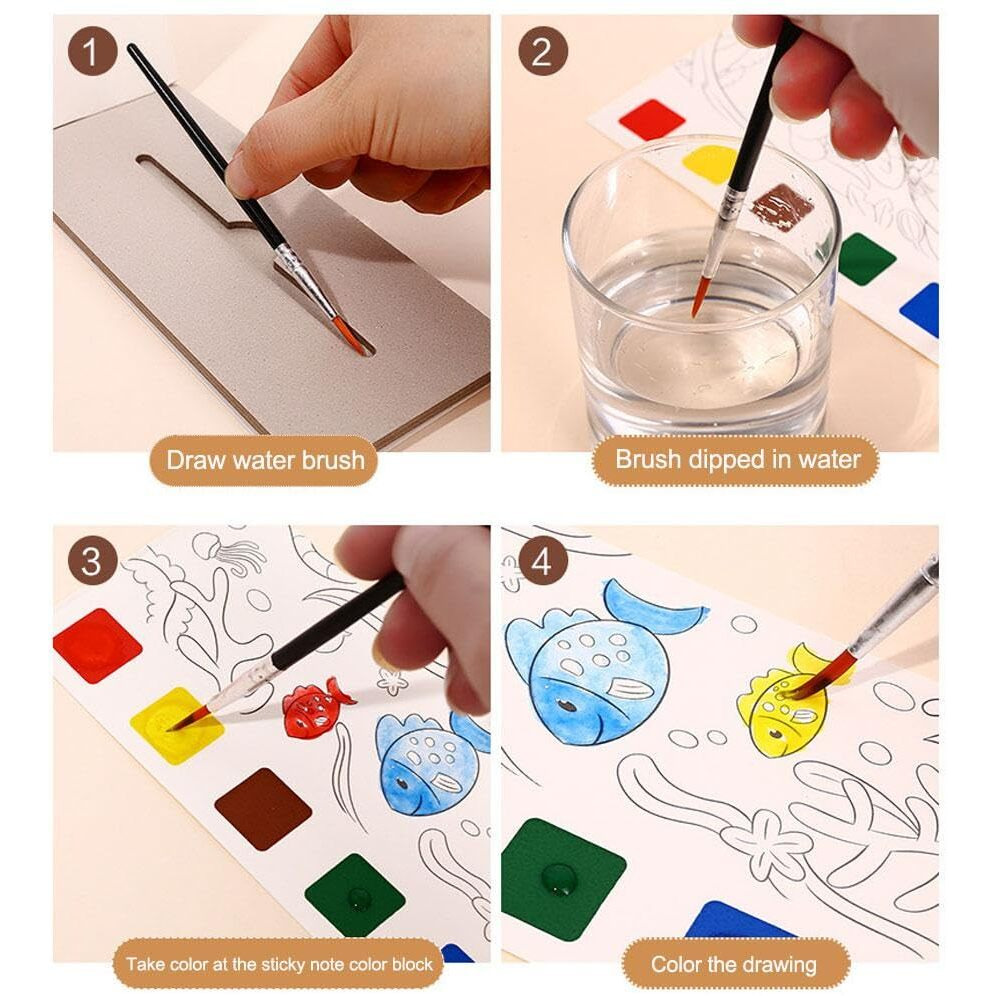 The Voila Company Painting Book For Kids | Pocket Watercolor Sketchbook | Colorful Watercolor Paints With Paint Brush For Child | Improve Children's Fine Motor Skills | Best Gift For Children | Pack 6