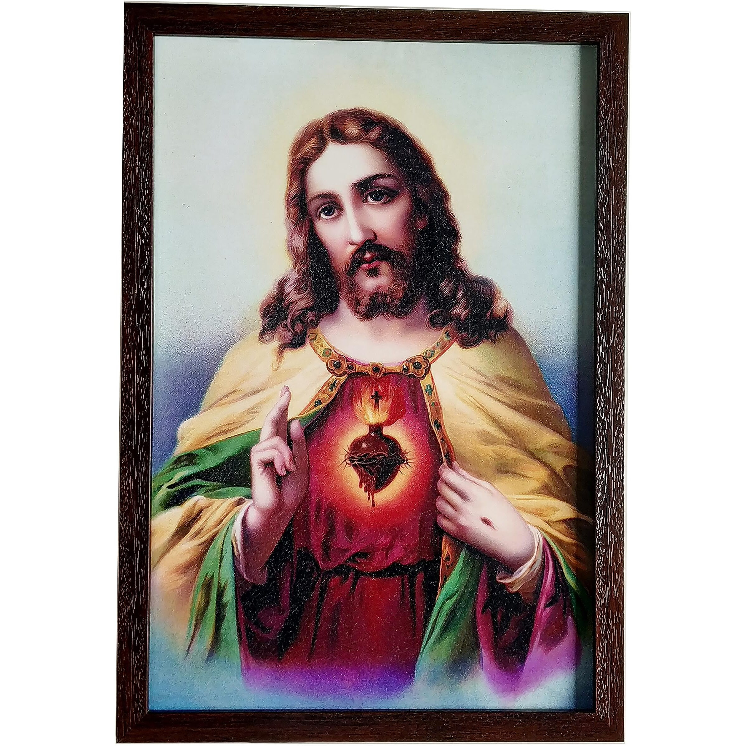 Elegance Sacred Heart Of Jesus Picture Photo Frame Christian Art Painting Framed Painting Size- 13.25 Width X 19.25 Height Inch