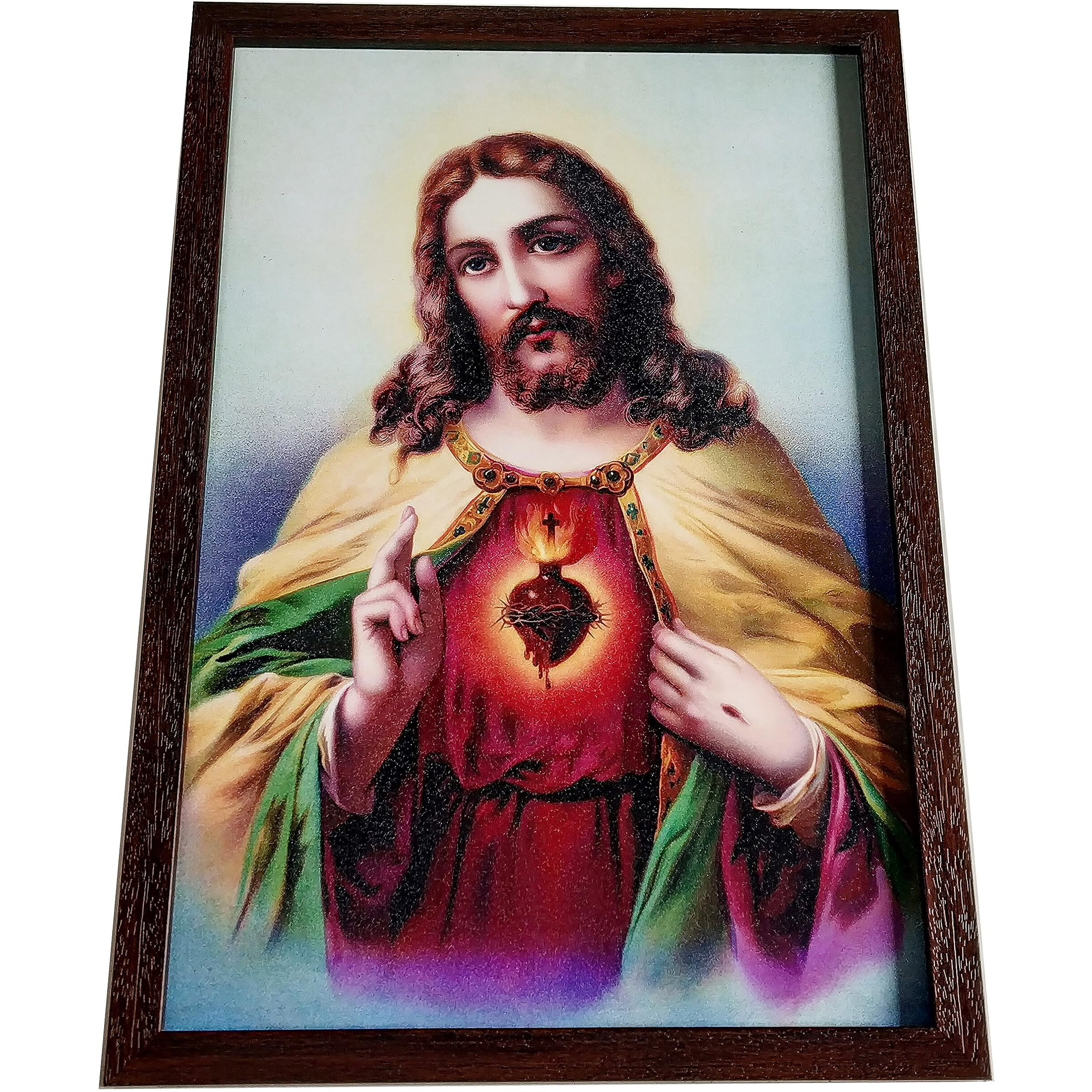 Elegance Sacred Heart Of Jesus Picture Photo Frame Christian Art Painting Framed Painting Size- 13.25 Width X 19.25 Height Inch